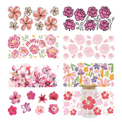 UV DTF Cup Wraps – 8 Sheets for 16oz Glass Cups, Decals & Craft Supplies (Flower D)