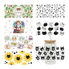 UV DTF Cup Wraps – 7 Sheets for 16oz Glass Cups, Decals & Craft Supplies (Cat)