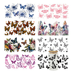 UV DTF Cup Wraps – 8 Sheets for 16oz Glass Cups, Decals & Craft Supplies (Butterfly A)