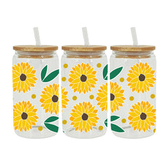 UV DTF Cup Wraps – 6 Sheets for 16oz Glass Cups, Decals & Craft Supplies (Flower B)