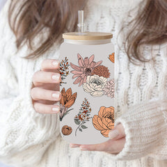 UV DTF Cup Wraps – 7 Sheets for 16oz Glass Cups, Decals & Craft Supplies (Flower A)