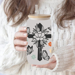 UV DTF Cup Wraps – 6 Sheets for 16oz Glass Cups, Decals & Craft Supplies (Flower B)