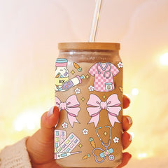 UV DTF Cup Wraps – 8 Sheets for 16oz Glass Cups, Decals & Craft Supplies (Nurse)