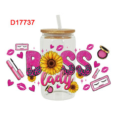 UV DTF Cup Wraps – 8 Sheets for 16oz Glass Cups, Decals & Craft Supplies (Lady)