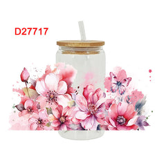 UV DTF Cup Wraps – 8 Sheets for 16oz Glass Cups, Decals & Craft Supplies (Flower D)