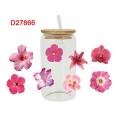 UV DTF Cup Wraps – 8 Sheets for 16oz Glass Cups, Decals & Craft Supplies (Flower D)