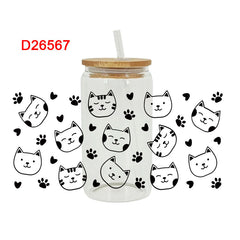 UV DTF Cup Wraps – 7 Sheets for 16oz Glass Cups, Decals & Craft Supplies (Cat)