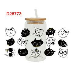 UV DTF Cup Wraps – 7 Sheets for 16oz Glass Cups, Decals & Craft Supplies (Cat)