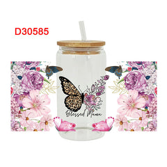UV DTF Cup Wraps – 8 Sheets for 16oz Glass Cups, Decals & Craft Supplies (Butterfly B)