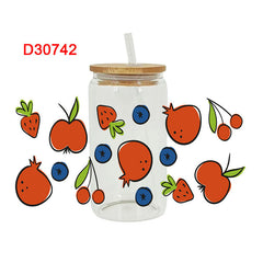 UV DTF Cup Wraps – 8 Sheets for 16oz Glass Cups, Decals & Craft Supplies (Fruit C)