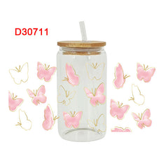 UV DTF Cup Wraps – 8 Sheets for 16oz Glass Cups, Decals & Craft Supplies (Butterfly B)