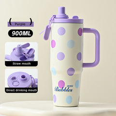 30oz Stainless Steel Tumbler with Handle & Straw