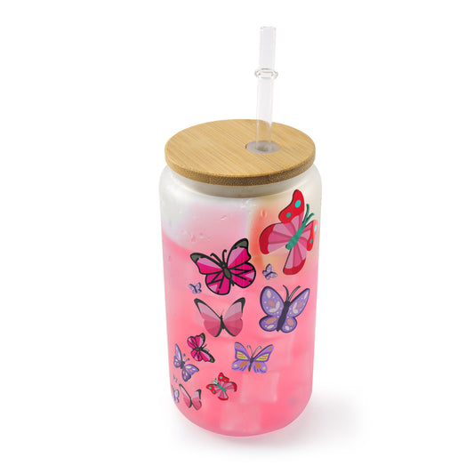 Sublimation Frosted Glass Cups Blanks with Bamboo Lids