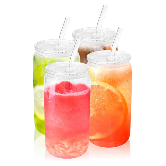 16 OZ Glass Cups with Acrylic Lids and Straws ( Clear Lids )