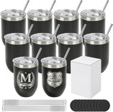 12 oz Black Wine Tumblers Bulk for Laser Engraving 10 Pack
