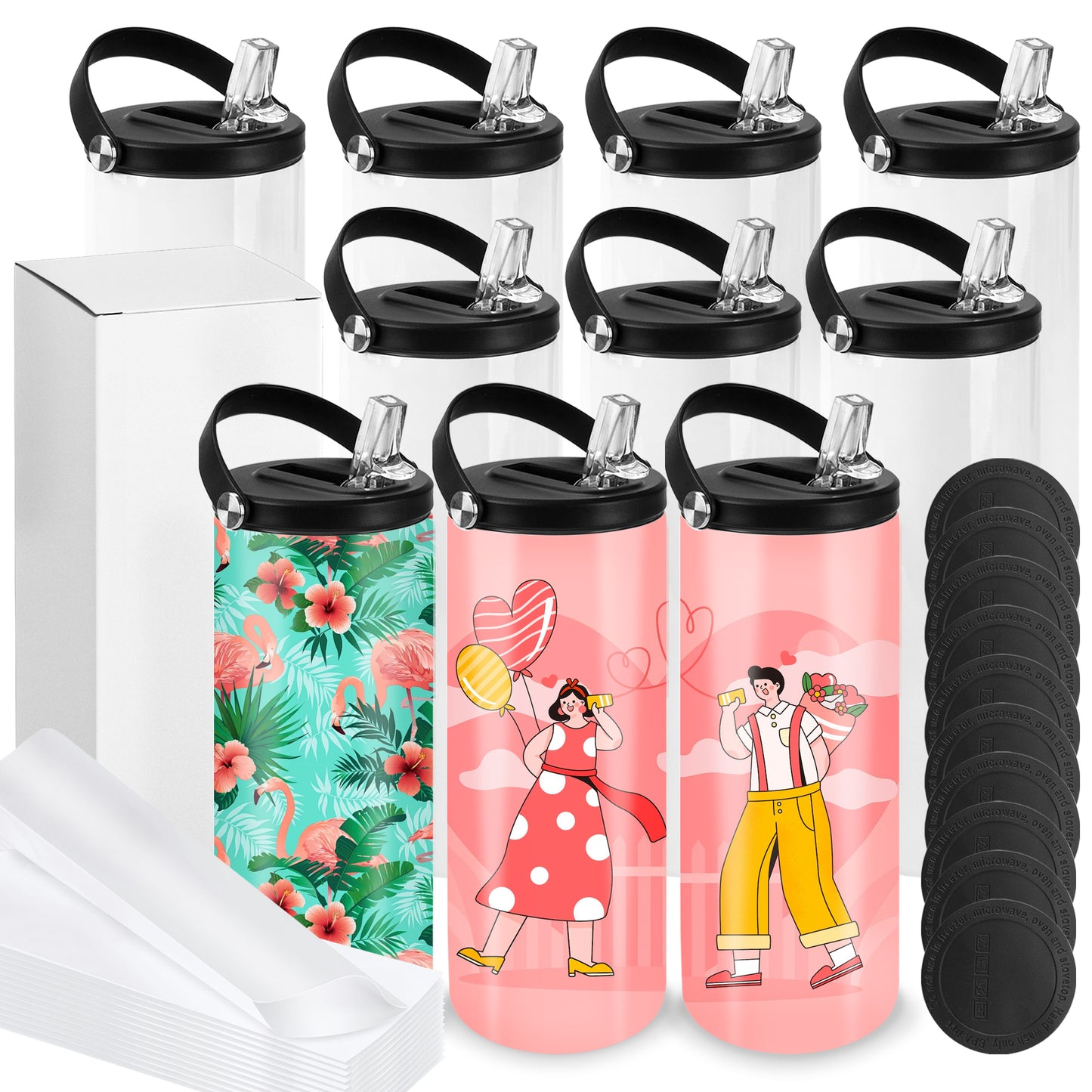 20oz Sublimation Tumblers Water Bottles with Wide Mouth Handle Cap And Straw