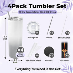 20 oz Sublimation Tumblers, 4 Pack Gradient Gray Straight Cups