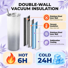 20 oz Sublimation Tumblers, 4 Pack Gradient Gray Straight Cups