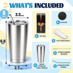 20 oz Sublimation Tumblers, 8 Pack Stainless Steel Tumbler Blanks