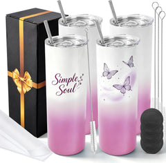 20oz Sublimation Tumblers,4 Pack Gradient Purple Pink Straight Cups