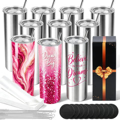 20 oz Sublimation Tumblers, 10 Pack Stainless Steel Tumbler Blanks