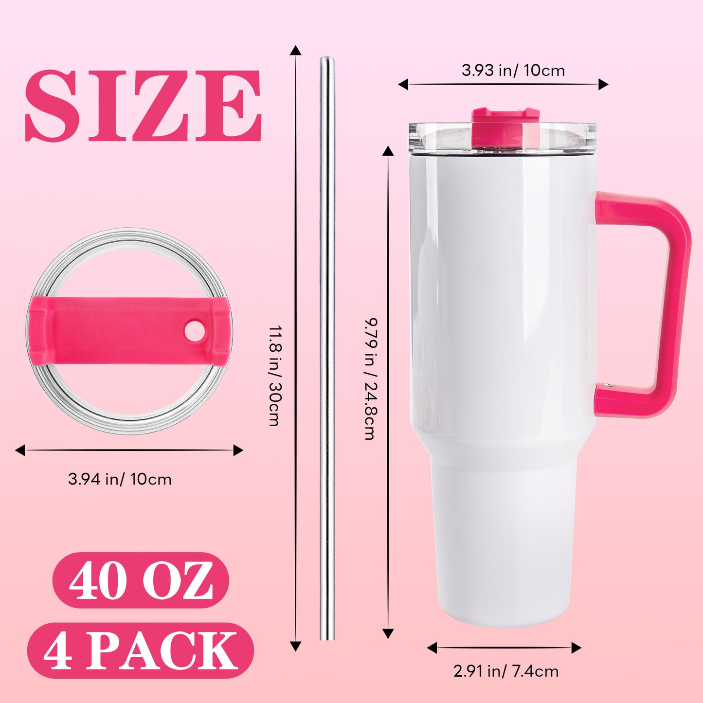 40 OZ Sublimation Tumblers with Pink Handle