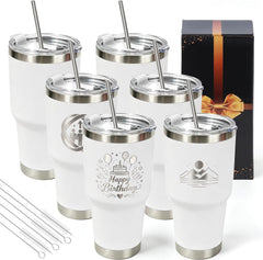 30 oz Tumblers Bulk with Lids and Straws 6 Pack Powder Coated