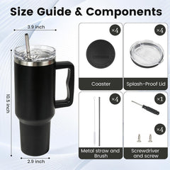 4 Pack 40oz Black Insulated Tumbler with Lids and Straws