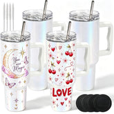 4 Pack 40 oz Glitter Sublimation Tumblers with White Handles