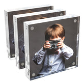 4x4 Acrylic Picture Frame 3 Pack, Clear Double Sided Photo Frame with Magnetic Acrylic Self Standing for Tabletop Display, Wedding Table Numbers