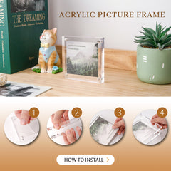 4x4 Acrylic Picture Frame 3 Pack, Clear Double Sided Photo Frame with Magnetic Acrylic Self Standing for Tabletop Display, Wedding Table Numbers