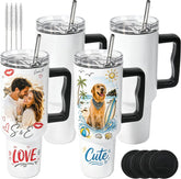 4 Pack 40oz Sublimation Tumblers with Black Handles,Lids and Straws