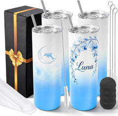 20 oz Sublimation Tumblers,4 Pack Gradient Dark Blue Straight Cups