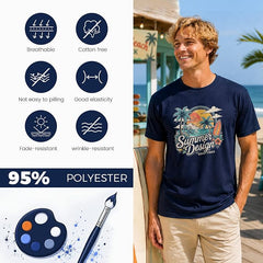 5PCS Unisex Sublimation Blank T-Shirts – Polyester Crew Neck Short Sleeve - Dark Blue