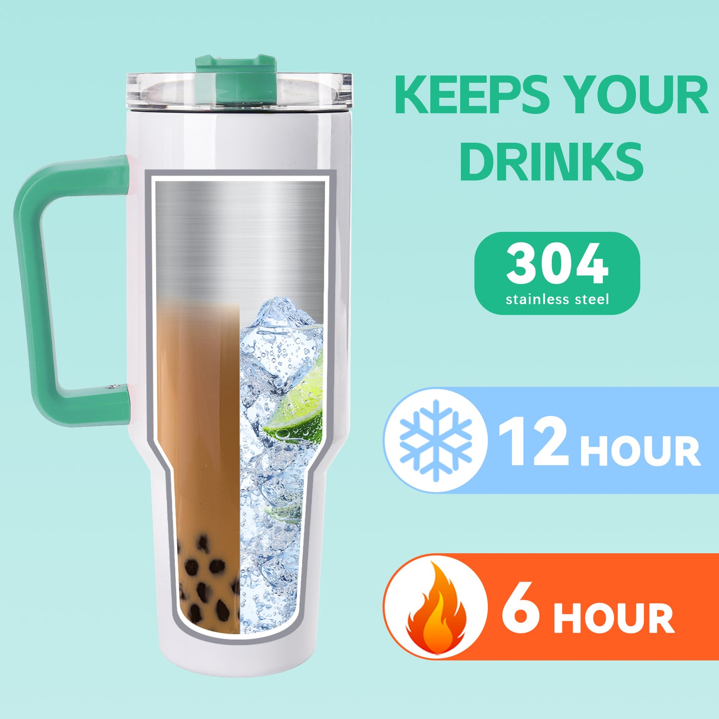 40 OZ Sublimation Tumblers with Green Handle