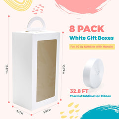 8 Pack White Gift Boxes with Ribbon for 40oz Tumblers with Handle