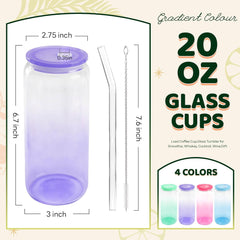 20 oz Glass Cups with Acrylic Lids (Gradient Color Bottom)