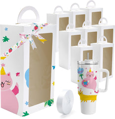 8 Pack White Gift Boxes with Ribbon for 40oz Tumblers with Handle