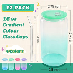 16 oz Glass Cups with Acrylic Lids (Gradient Color Bottom)