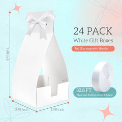 24 Pack White Gift Boxes with Ribbon for 11oz Sublimation Mugs Blanks