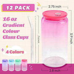 16 oz Glass Cups with Acrylic Lids (Gradient Color Top)
