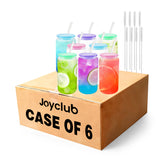 8 pack 16 OZ Glass Cups with Acrylic Lids and Straws ( Multi Light Lids ) / Case of 6