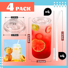 16 OZ Glass Cups with Acrylic Lids and Straws ( Clear Lids )