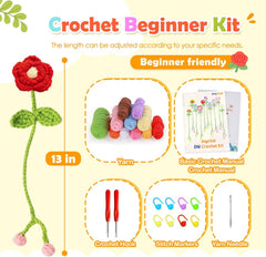 Crochet Kit for Beginners – 10 PCS Flower Bookmark Crochet Starter Kit with Step-by-Step Video Tutorials for Adults