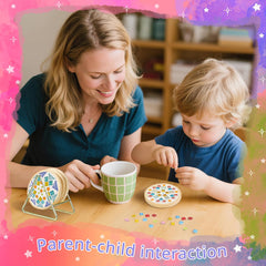 4 Sets DIY Glass Mosaic Tile Kit with Wooden Coasters