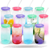 16 oz Glass Cups with Acrylic Lids (Gradient Color Bottom)