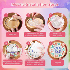4 Sets DIY Glass Mosaic Tile Kit with Wooden Coasters