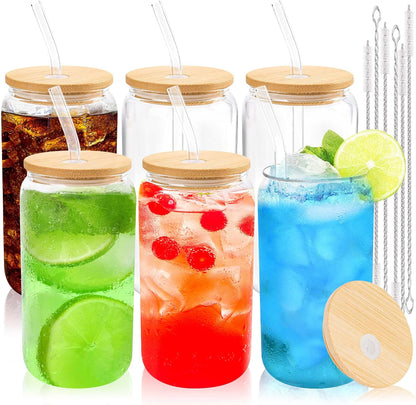 Clear Glass Cups with Bamboo Lids