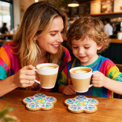 6 Sets DIY Glass Mosaic Tile Kit with Wooden Coasters