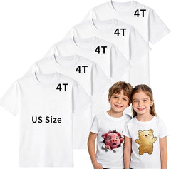 5 PCS White Toddler Sublimation Blank T-Shirts Polyester Crew Neck Short Sleeve for Heat Transfer DTF 2T–5T